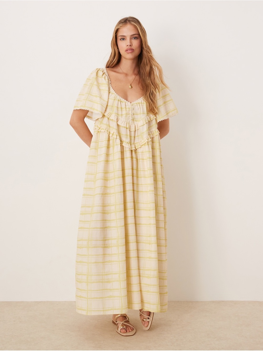 Vrg Grl La Prairie Smock Midi Dress Check